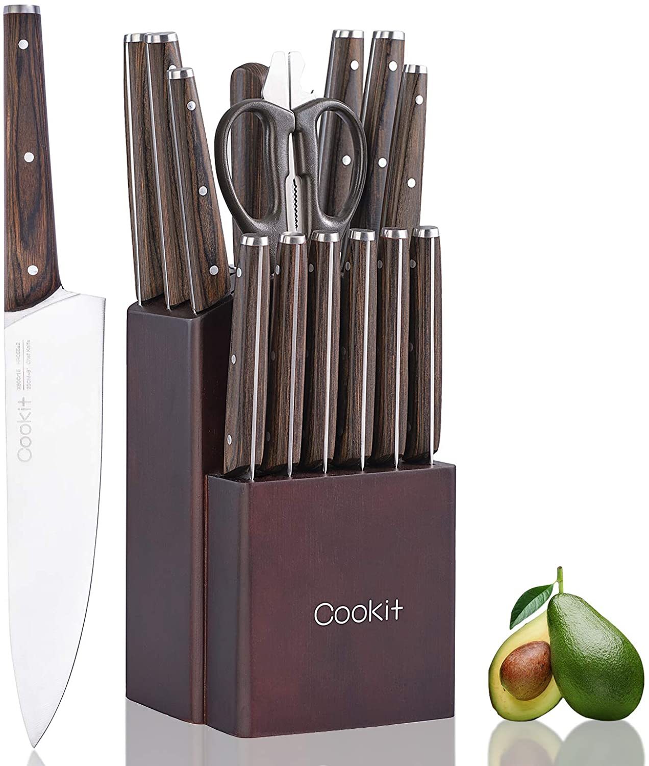 Stainless Steel Kitchen Knife Set - 15 Piece Knife Set with Block