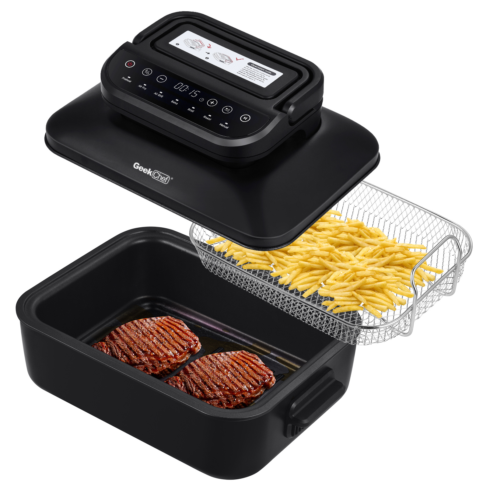 Indoor Electric Grill Air Fryer | Geek Chef 7 In1 Grill