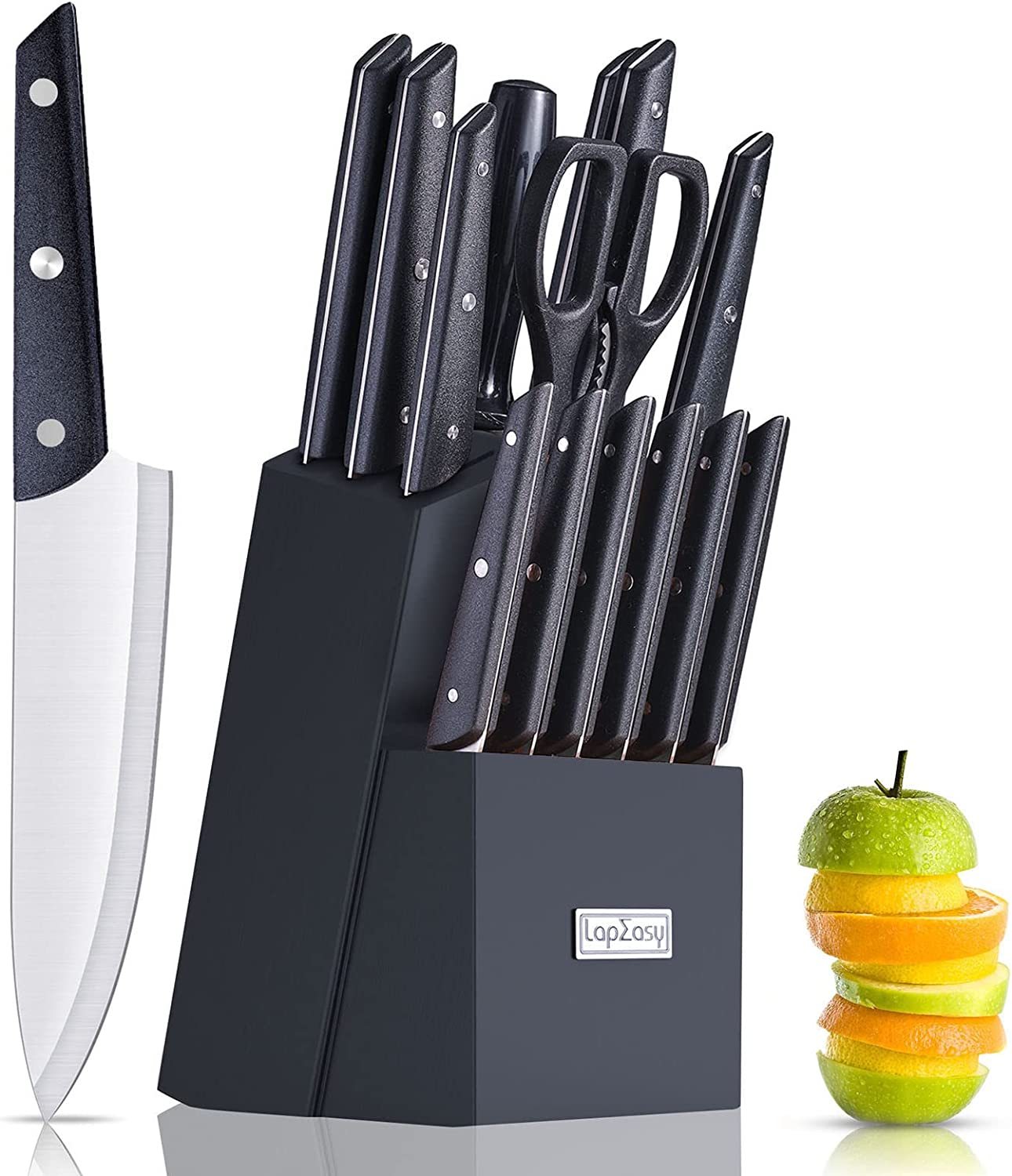 Kitchen Knife Set with Block: LapEasy 15-Piece Knives